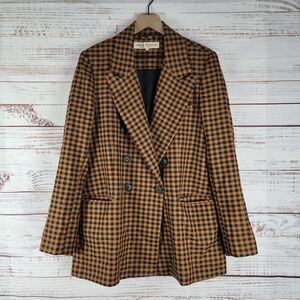 FREE PEOPLE WOMENS M BROWN BLACK ASHBY PLAID CHECK BLAZER JACKET DOUBLE BREASTED
